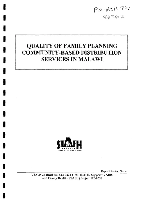 Quality of family planning community-based distribution services in Malawi