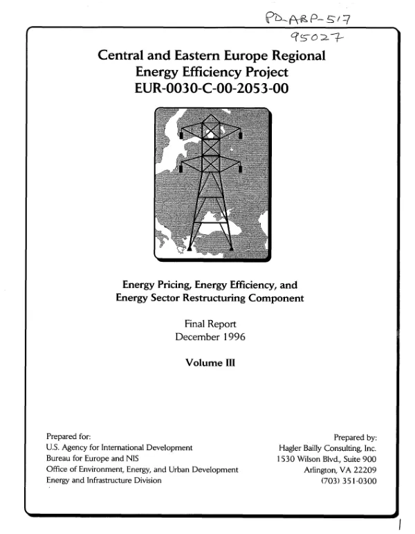 Central and Eastern Europe regional energy efficiency project, EUR-0030-C-00-2053-00 : energy pricing, energy efficiency, and energy sector restructuring component -- final report : volume III