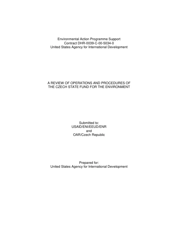 Review of operations and procedures of the Czech State Fund for the Environment