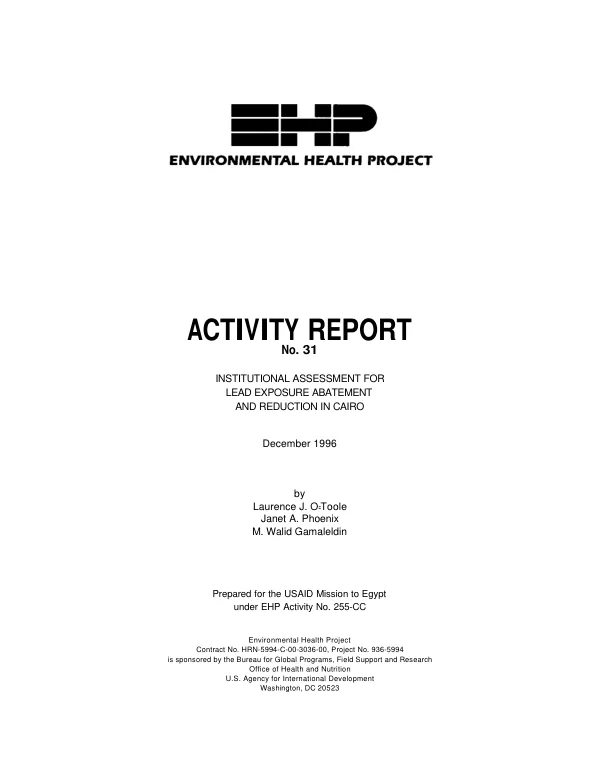 Institutional assessment for lead exposure abatement and reduction in Cairo