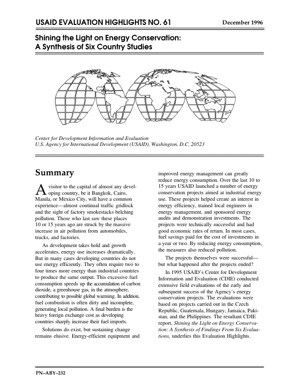 Shining the light on energy conservation : a synthesis of six country studies