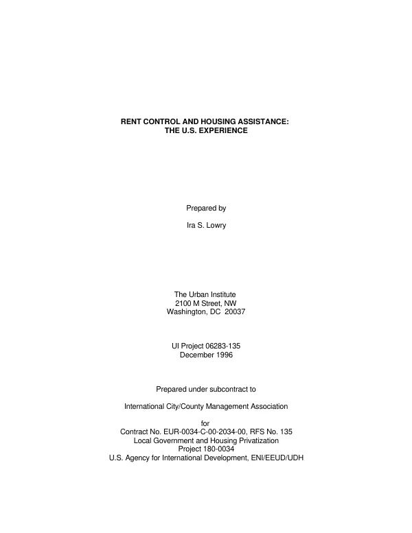 Rent control and housing assistance : the US experience