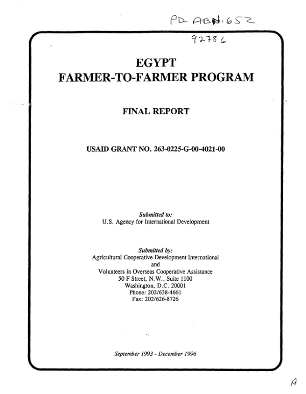 Egypt farmer to farmer program : final report -- USAID grant no. 263-0225-G-00-4021-00