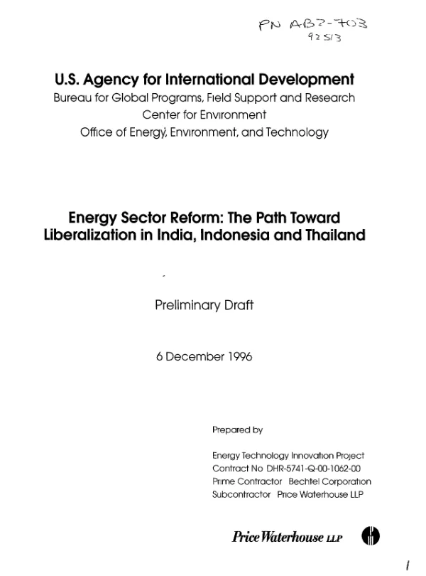 Energy sector reform : the path toward liberalization in India, Indonesia and Thailand