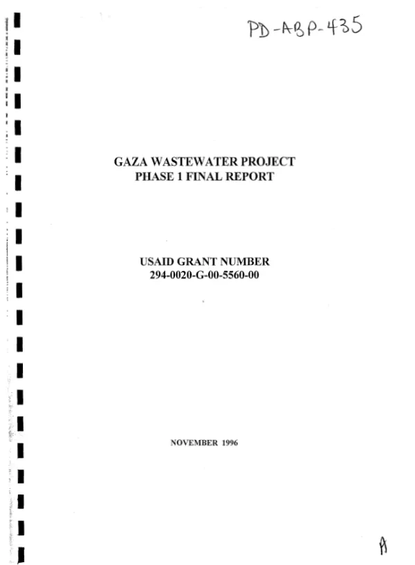 Gaza wastewater project : phase I final report -- USAID grant number 294-0020-G-00-5560-00