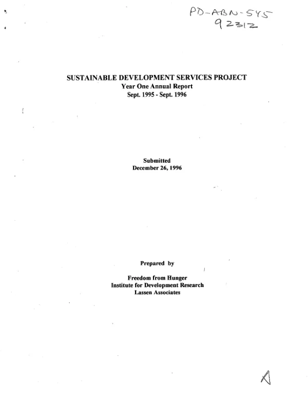 Sustainable development services project : year one annual report -- Sept. 1995-Sept. 1996