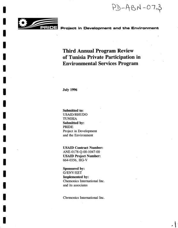 Third annual program review of Tunisia private participation in environmental services program
