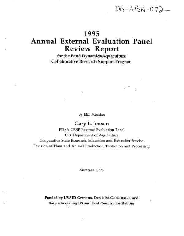 1995 annual external evaluation panel review report for the pond dynamics/aquaculture collaborative research support program