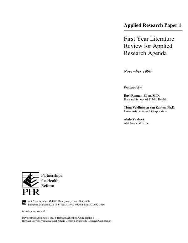 First year literature review for applied research agenda
