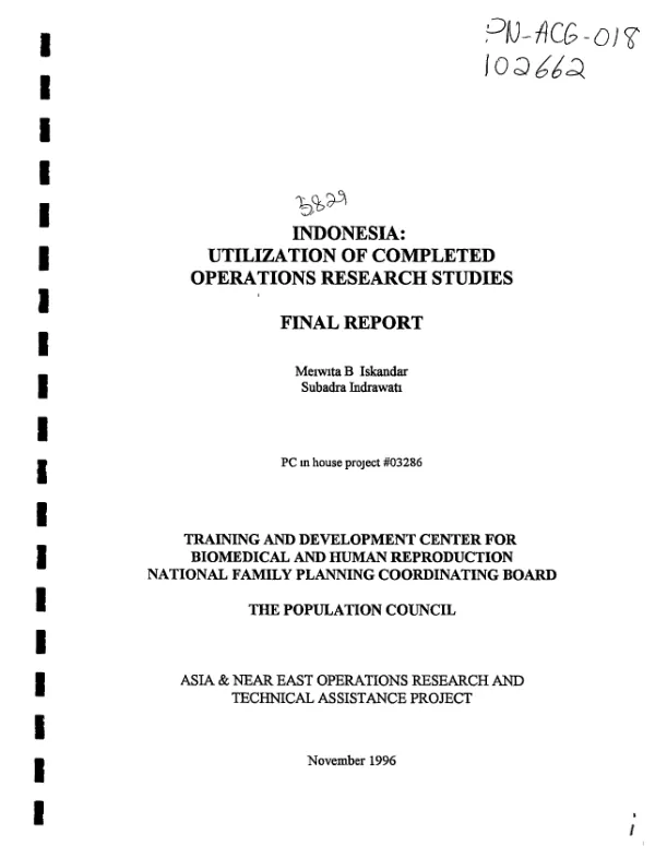 Indonesia : utilization of completed operations research studies -- final report