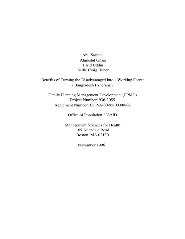 Benefits of turning the disadvantaged into a working force : a Bangladesh experience
