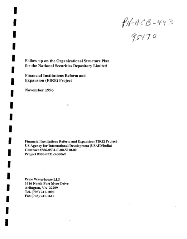 Follow up on the organizational structure plan for the National Securities Limited : financial institutions reform and expansion (FIRE) project