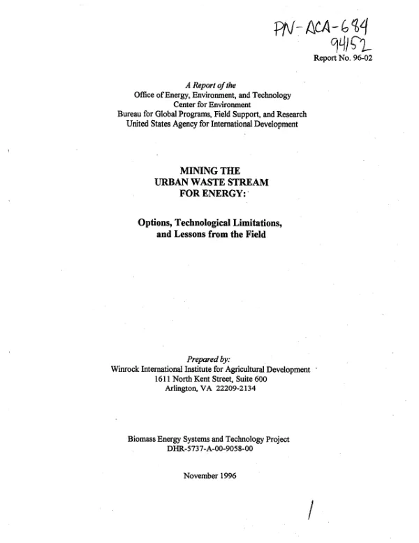 Mining the urban waste stream for energy : options, technological limitations, and lessons from the field