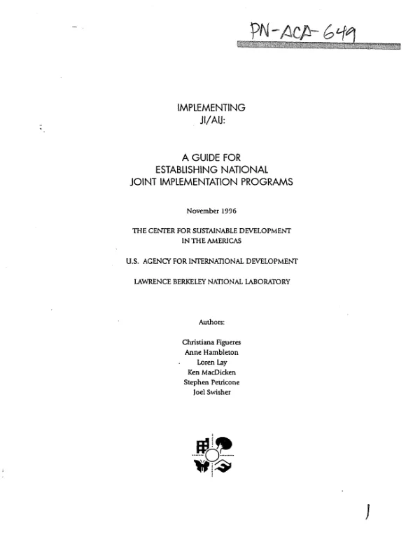 Implementing JI/AIJ [joint implementation/activities implemented jointly] : a guide for establishing joint implementation programs