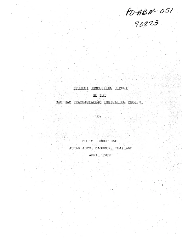 Project completion report of the Mae Nam Prachantakham irrigation project