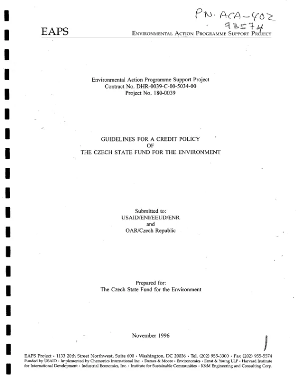 Guidelines for a credit policy of the Czech State Fund for the Environment