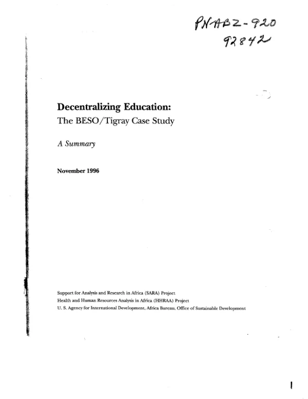Decentralizing education : the BESO/Tigray case study -- a summary