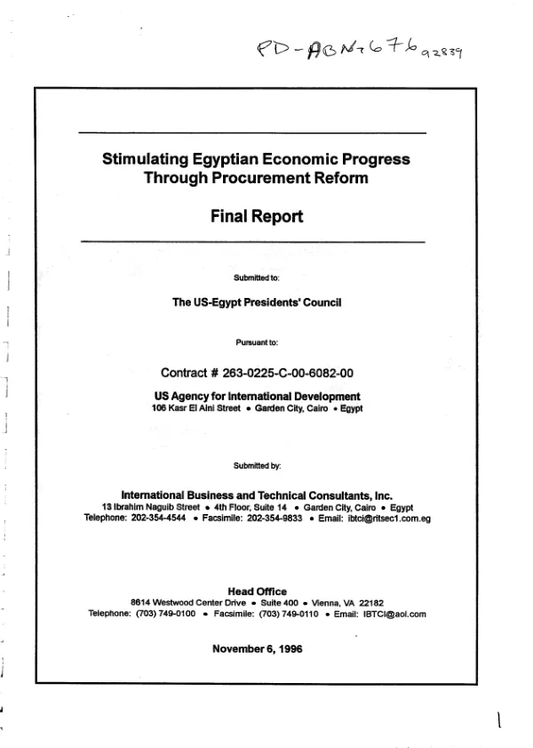 Stimulating Egyptian economic progress through procurement reform : final report