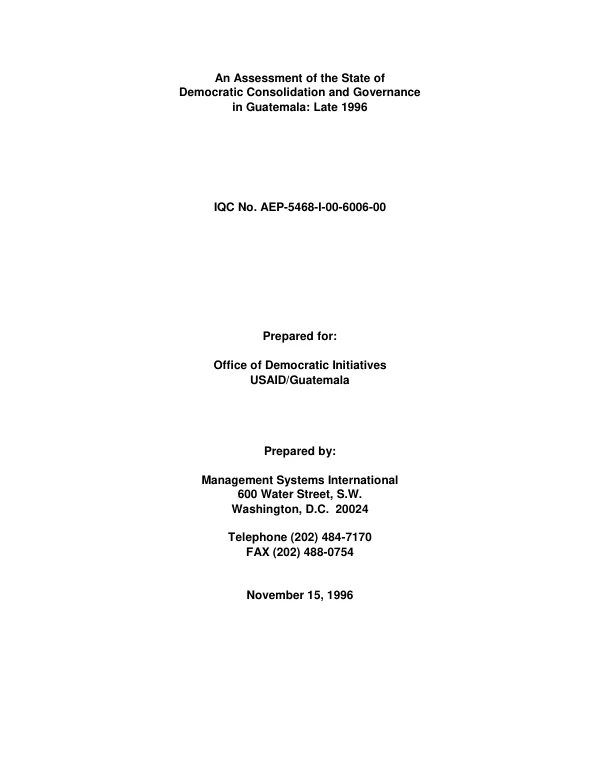 Assessment of the state of democratic consolidation and governance in Guatemala : late 1996