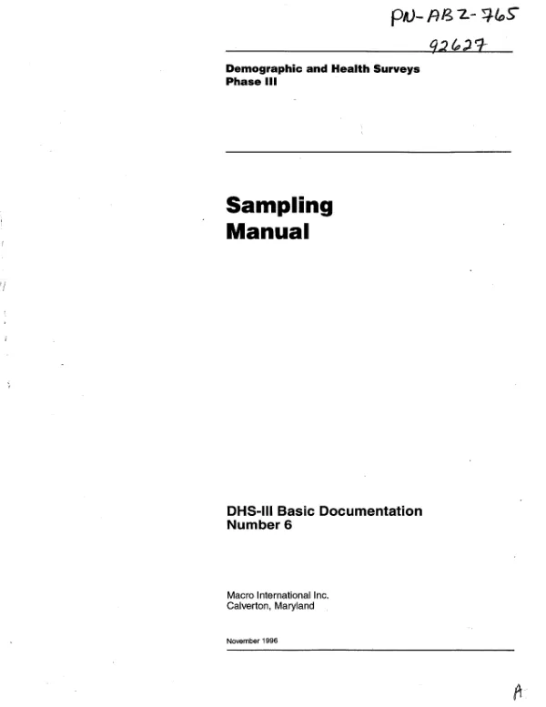 Demographic and health surveys-phase III : sampling manual