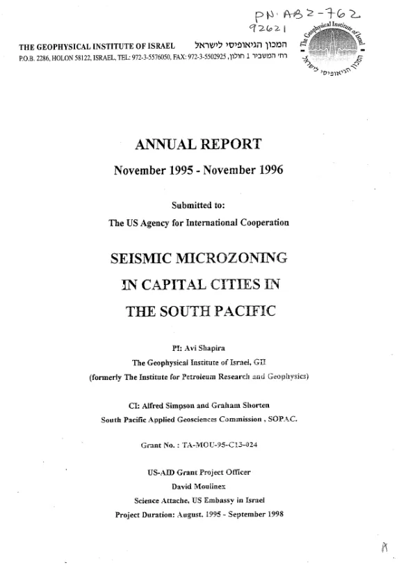 Annual report November 1995-November 1996 : seismic microzoning in capital cities in the South Pacific