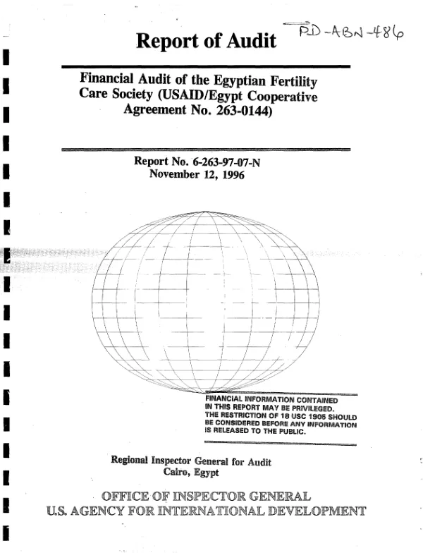 Financial audit of the Egyptian Fertility Care Society (USAID/Egypt cooperative agreement no. 263-0144)