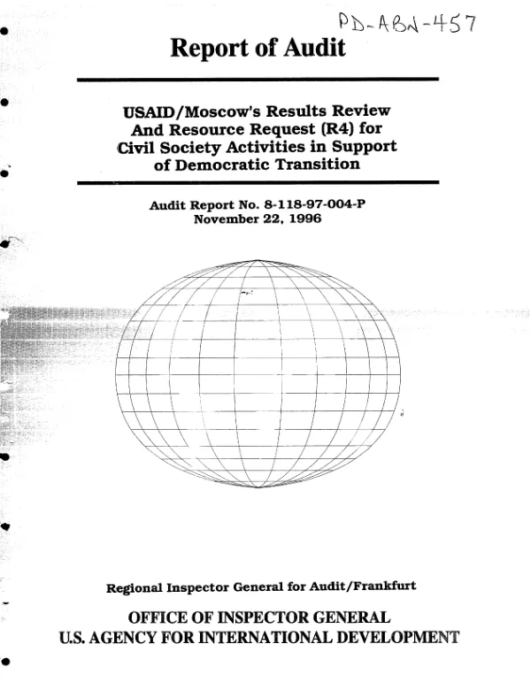 USAID/Moscow"s results review and resource request (R4) for civil society activities in support of democratic transition