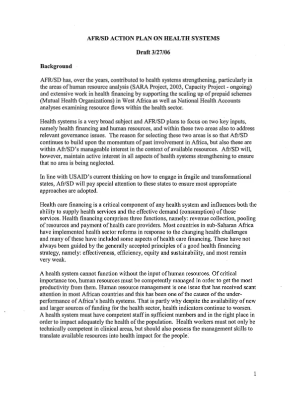 AFR/SD action plan on health systems