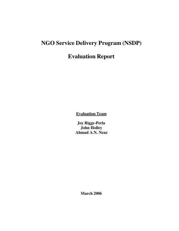 NGO service delivery program (NSDP) evaluation report