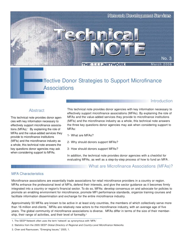 Effective donor strategies to support microfinance associations