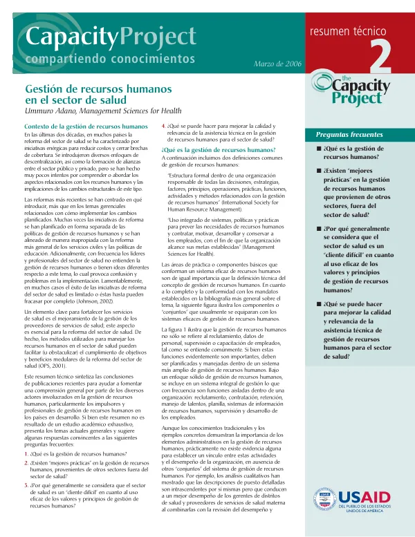 Gestion de recursos humanos en el sector de salud