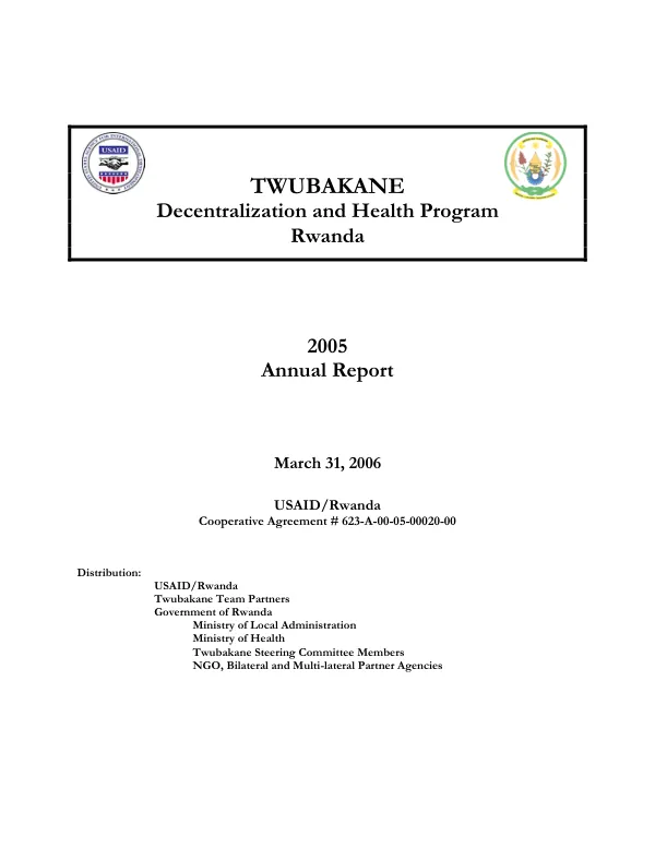 Twubakane decentralization and health program, Rwanda : 2005 annual report