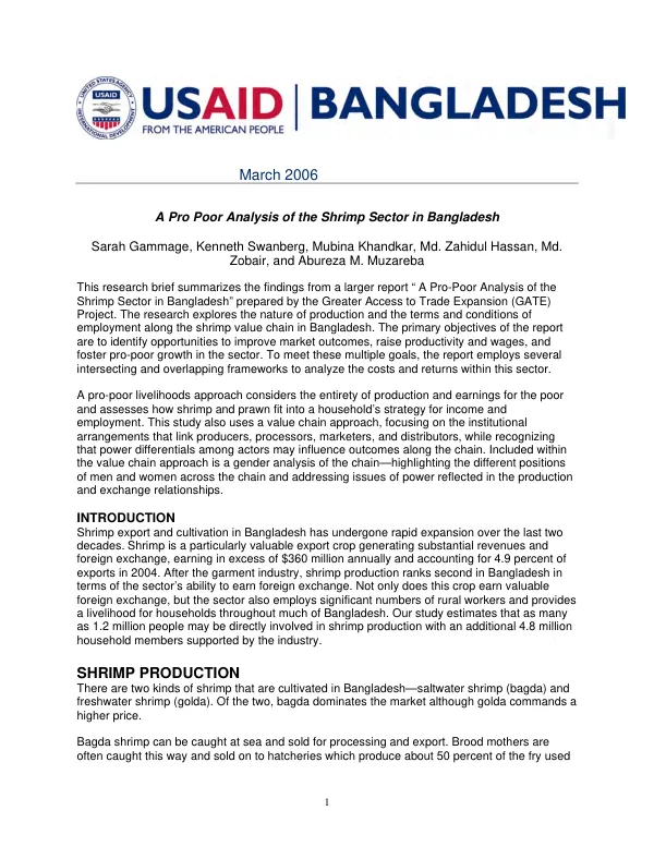 A pro-poor analysis of the shrimp sector in Bangladesh[ : summary]