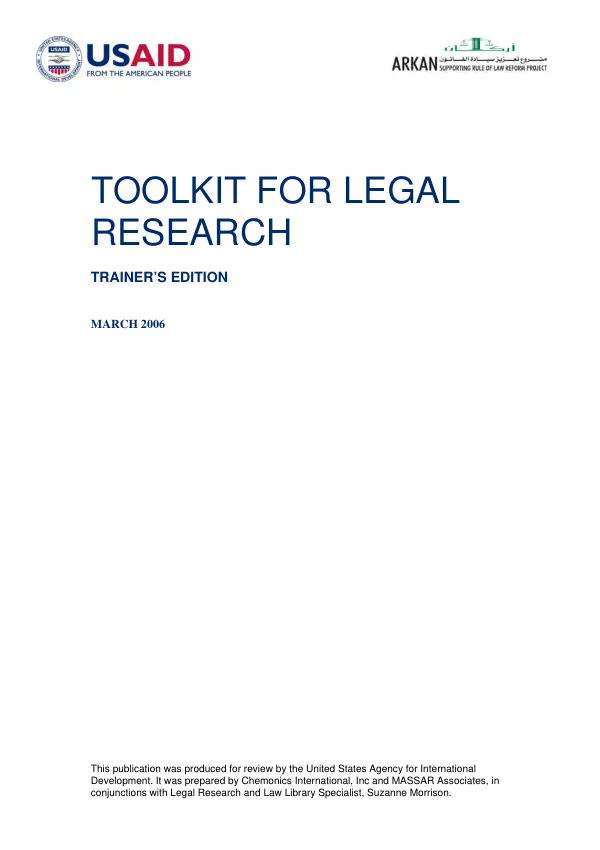 Toolkit for legal research : trainer"s edition