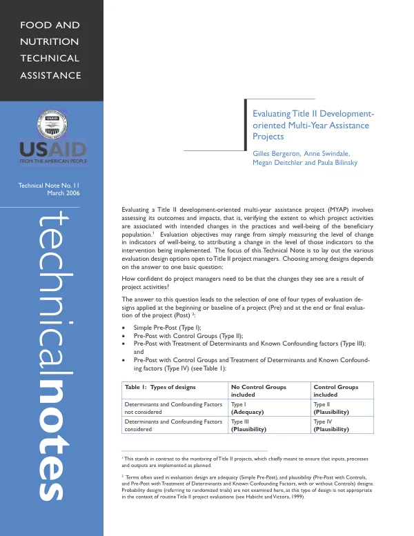 Evaluating Title II development-oriented multi-year assistance projects
