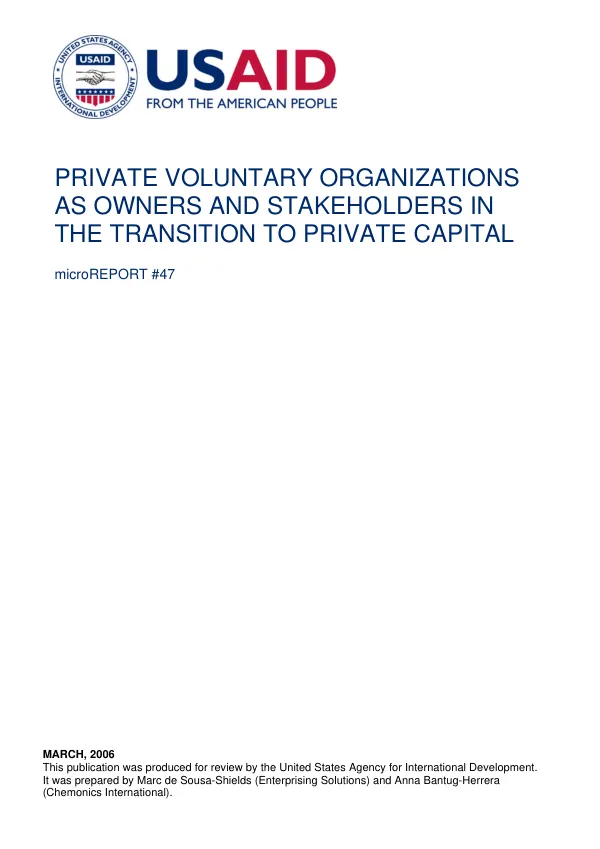 Private voluntary organizations as owners and stakeholders in the transition to private capital