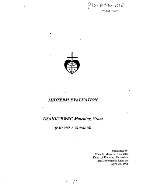 Midterm evaluation : USAID/CRWRC [Christian Reformed World Relief Committee] matching grant (FAO-0158-A-00-4062-00)