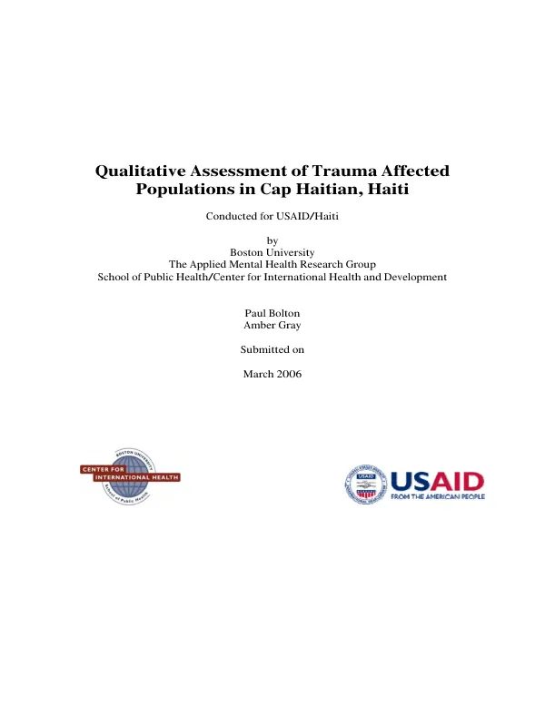 Qualitative assessment of trauma affected populations in Cap Haitian, Haiti