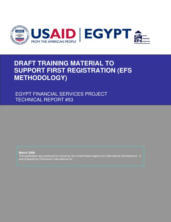 Draft training material to support first registration (EFS methodology)