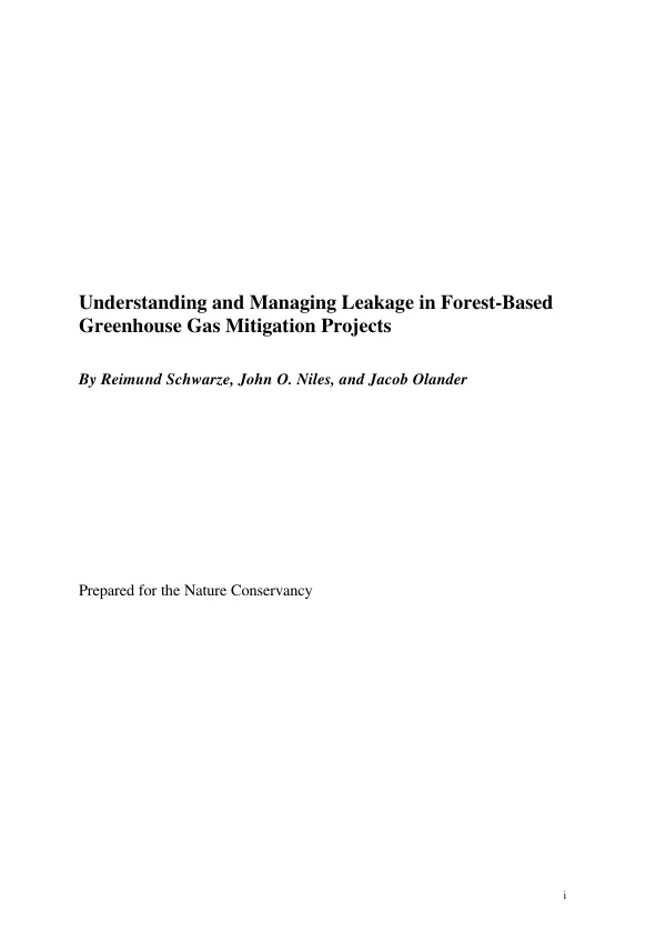 Understanding and managing leakage in forest-based greenhouse gas mitigation projects