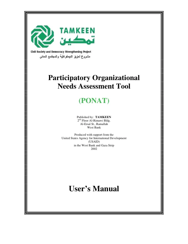 Participatory organizational needs assessment tool (PONAT) : user"s manual