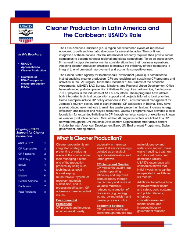 Cleaner production in Latin America and the Caribbean : USAID"s role
