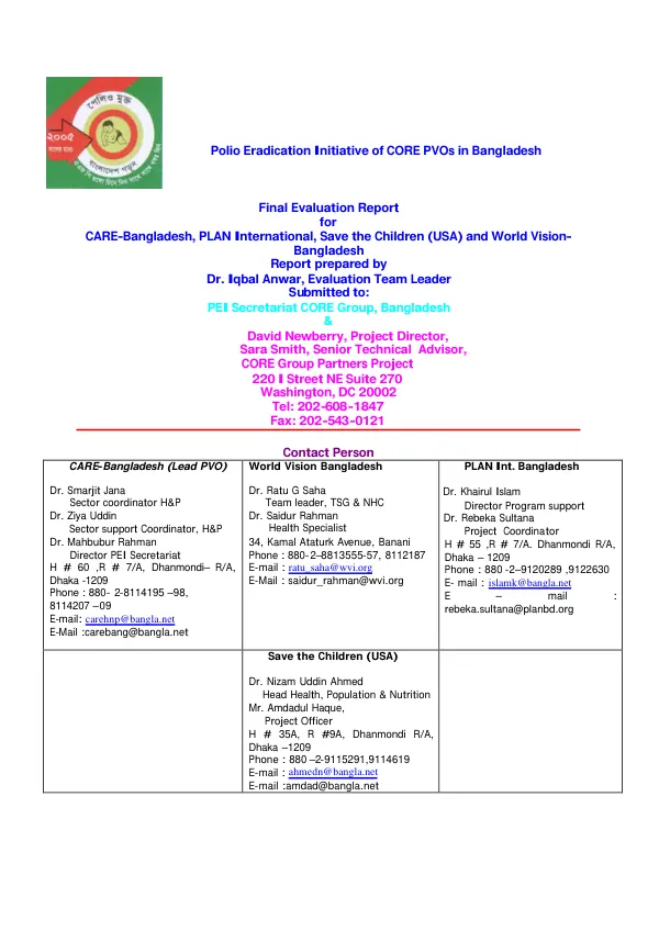 Polio eradication initiative of CORE PVOs in Bangladesh : final evaluation report
