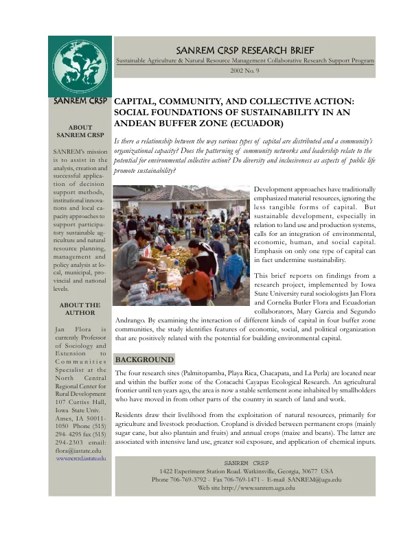 Capital, community, and collective action : social foundations of sustainability in an Andean buffer zone (Ecuador)