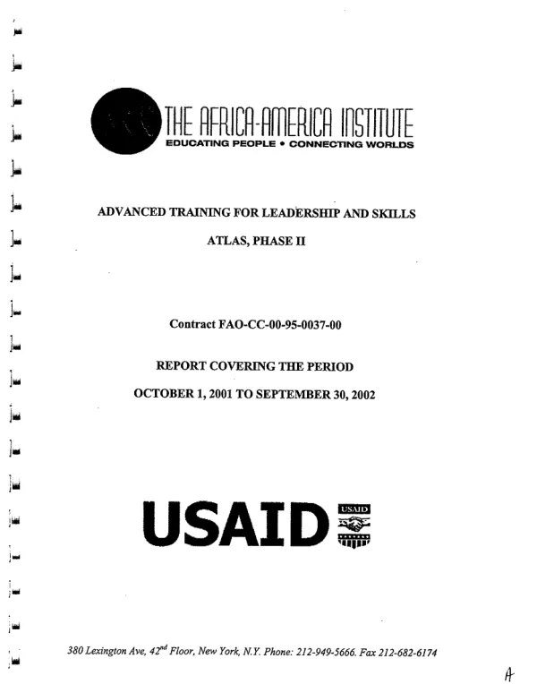 African training for leadership and advanced skills, ATLAS, phase II : contract FAO-CC-00-95-0037-00 [i.e. FAO-C-00-95-00037-00] -- report covering the period, October 1, 2001 to September 30, 2002