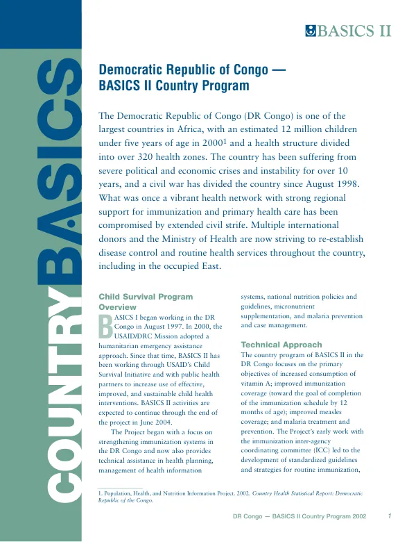 Democratic Republic of the Congo [DRC] -- BASICS II country program