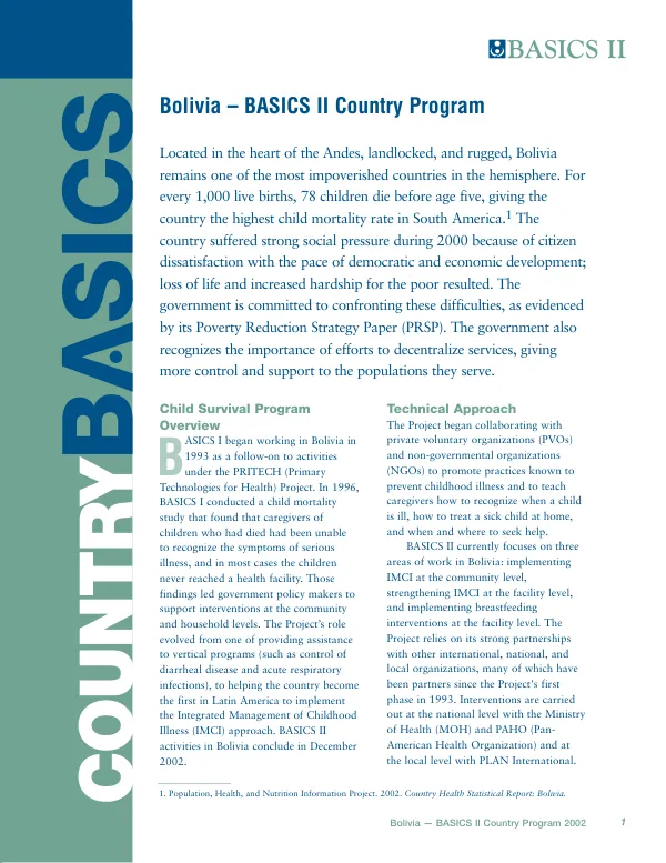 Bolivia -- BASICS II country program