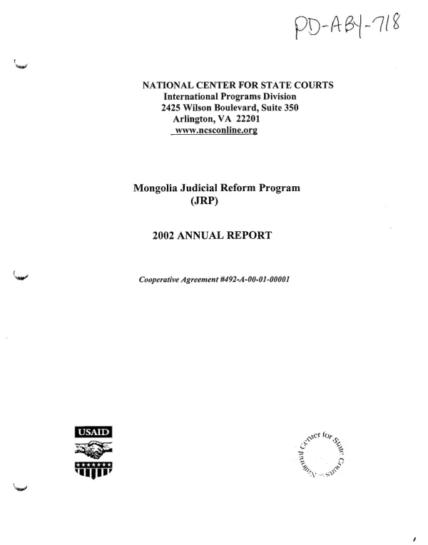 Mongolia judicial reform program (JRP) : 2002 annual report