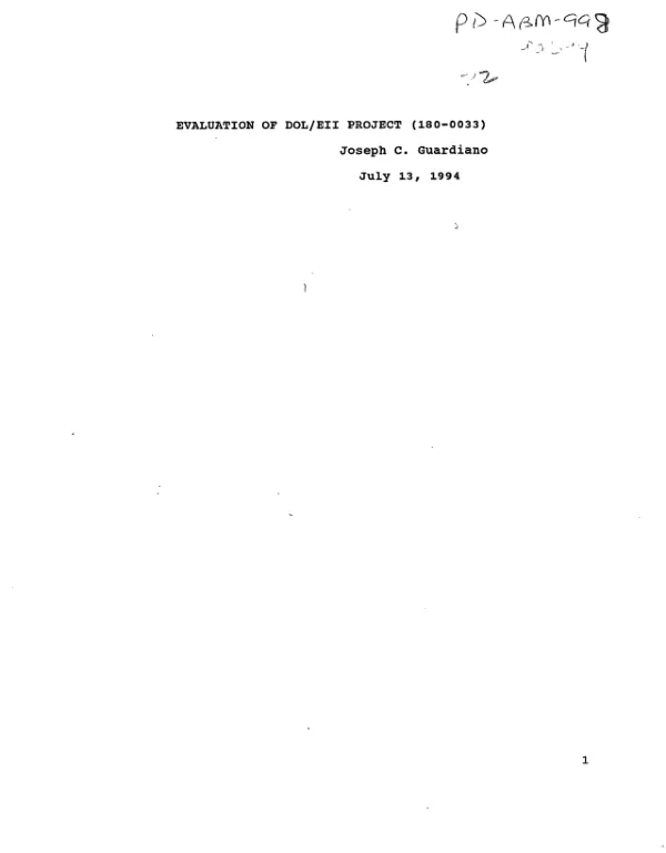 Evaluation of DOL/EII [Department of Labor/Economic Innovation International] project (180-0033)