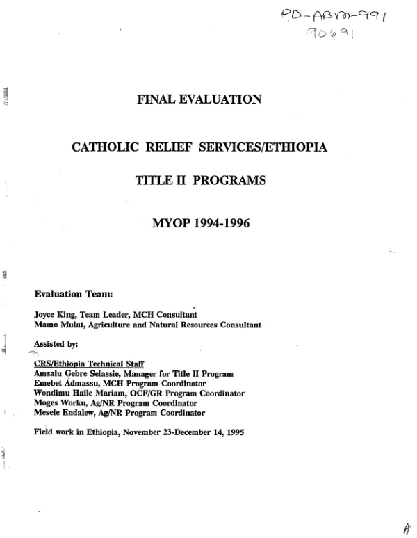Final evaluation : Catholic Relief Services/Ethiopia -- Title II programs : MYOP [multi-year operational plan] 1994-1996